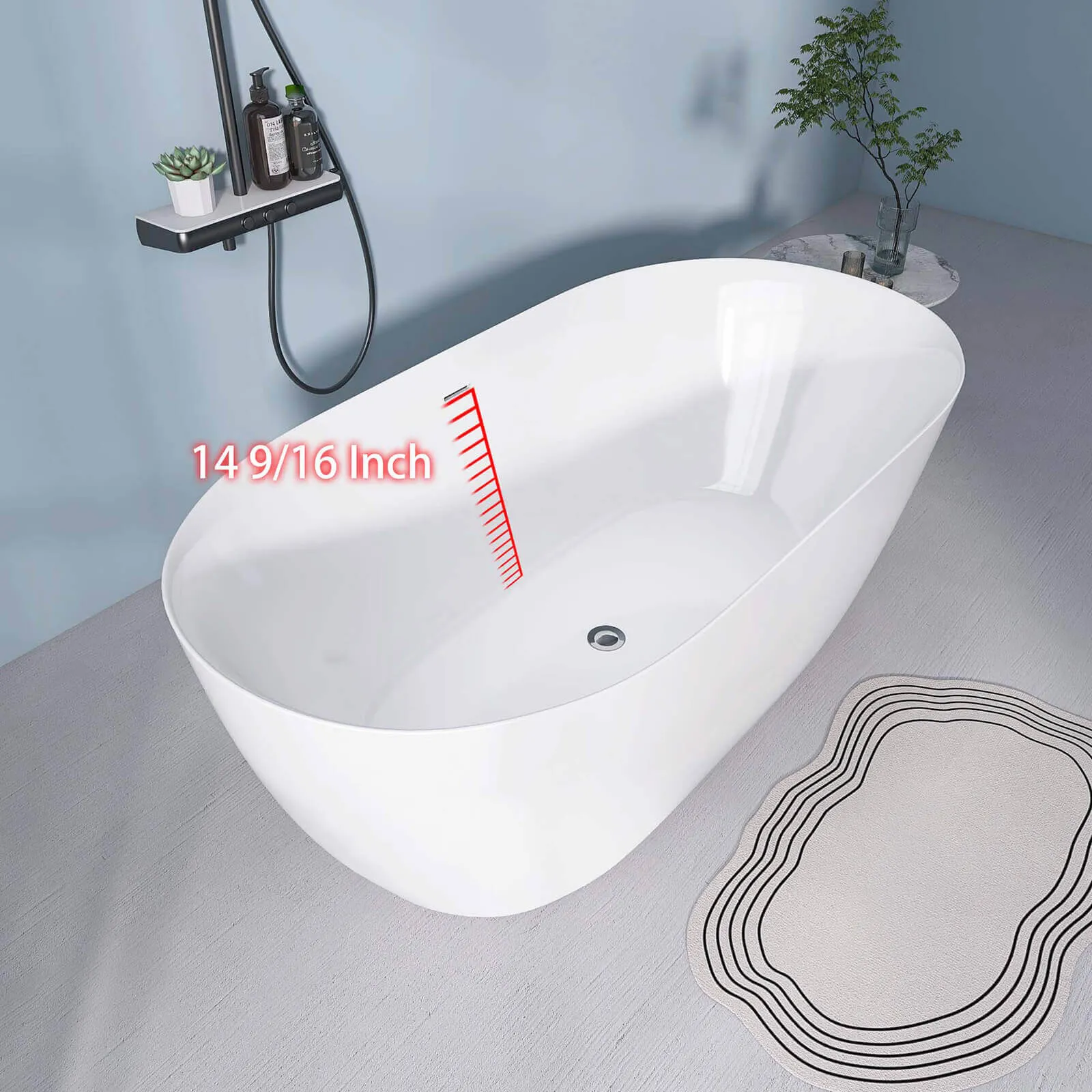 55" Acrylic Soaking Tub with Adjustable Feet