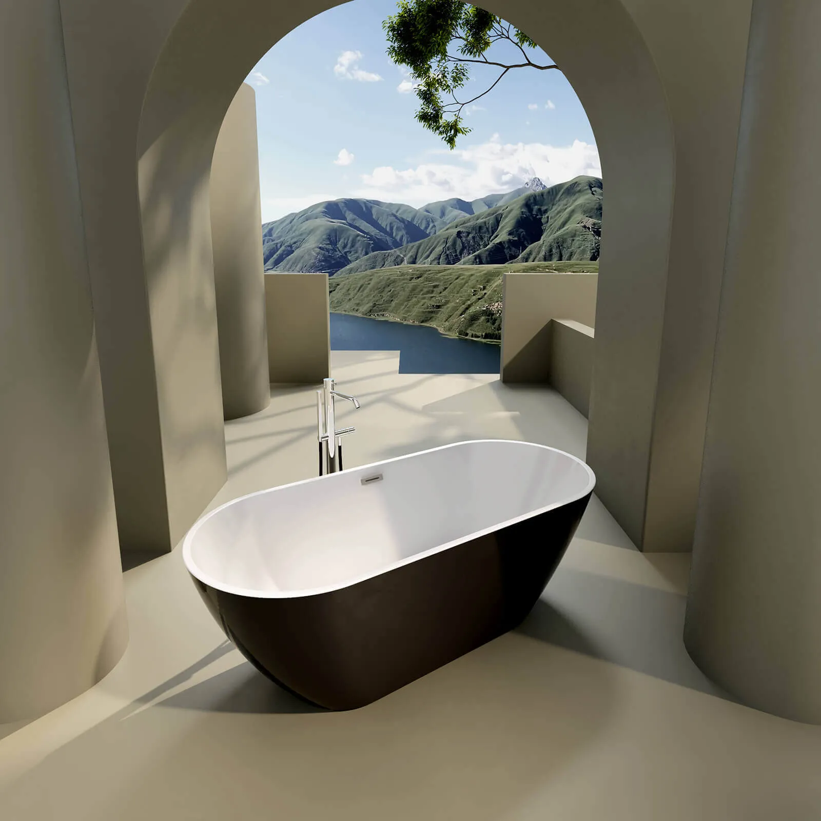 59'' White   Black Acrylic Soaking Tub