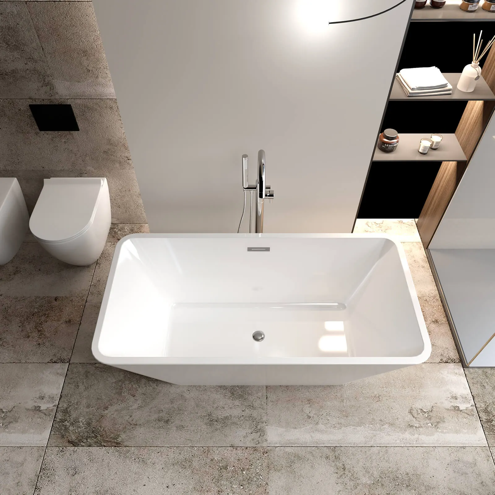 59" Acrylic Soaking Tub with Brushed Nickel Overflow