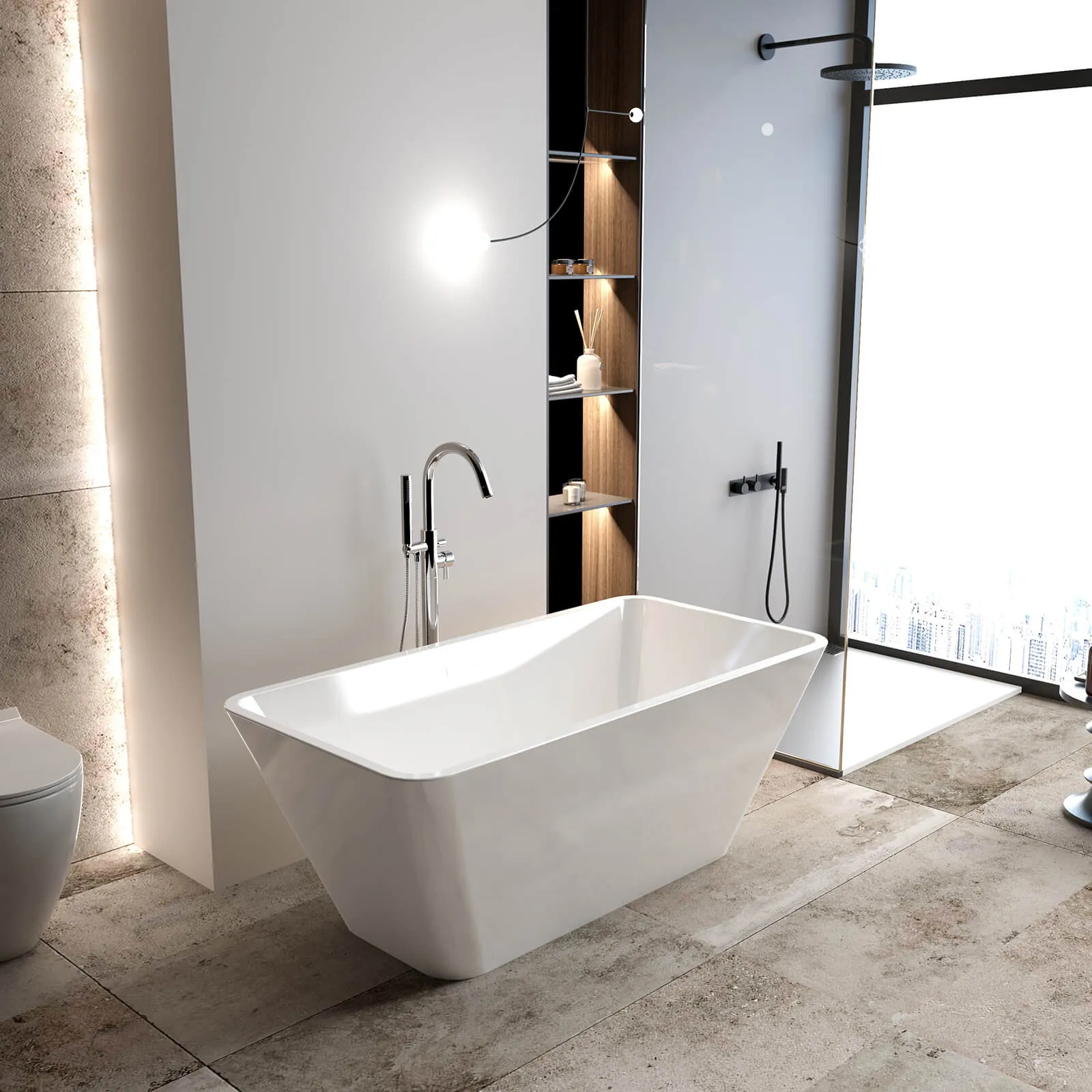 59" Acrylic Soaking Tub with Brushed Nickel Overflow