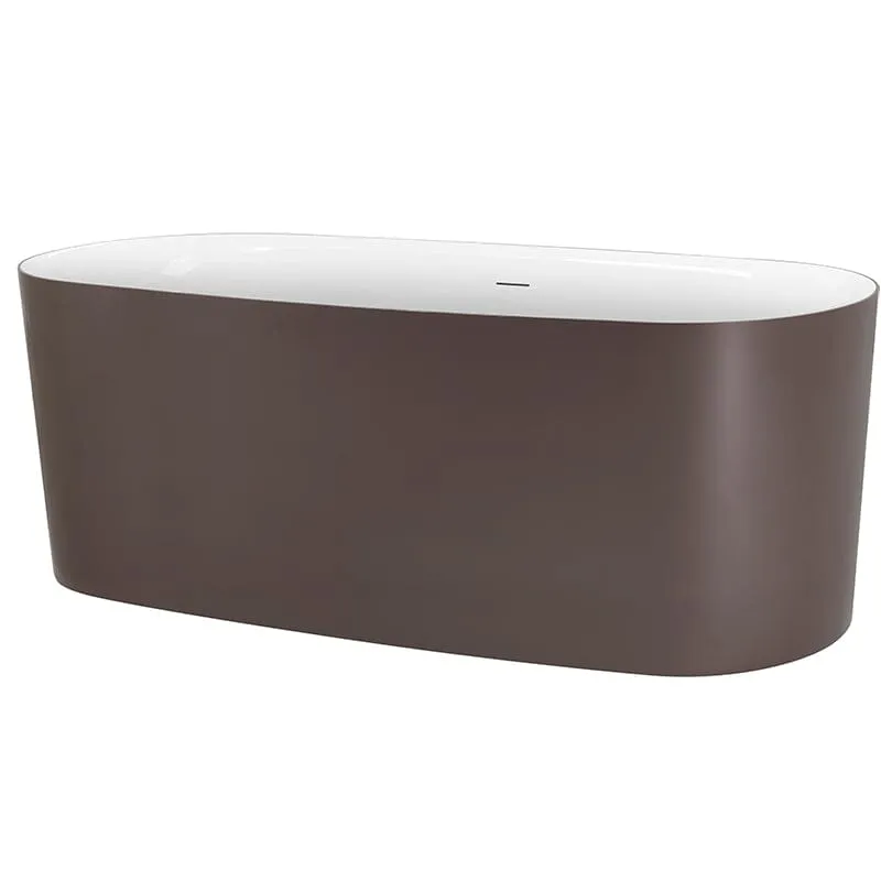 59" Oval Solid Surface Brown Soaking Bathtub, Non-toxic, Crack-resistant, Household Chemicals-Resistant