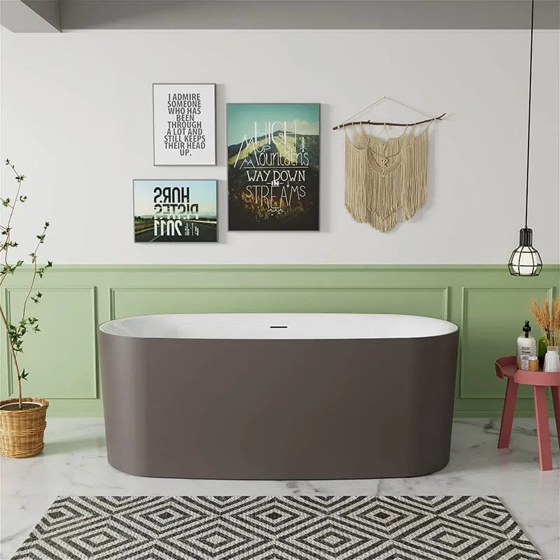 59" Oval Solid Surface Brown Soaking Bathtub, Non-toxic, Crack-resistant, Household Chemicals-Resistant