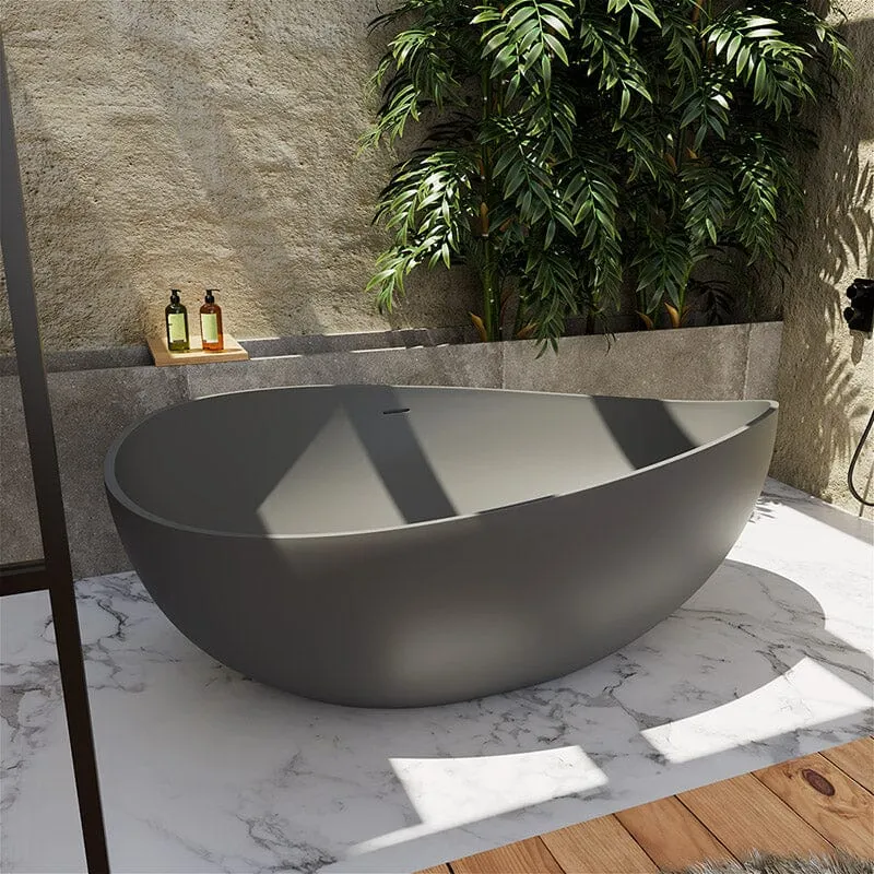 63'' Wave Shaped Freestanding Stone Resin Soaking Bathtub