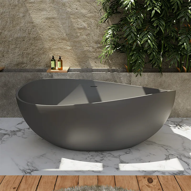63'' Wave Shaped Freestanding Stone Resin Soaking Bathtub