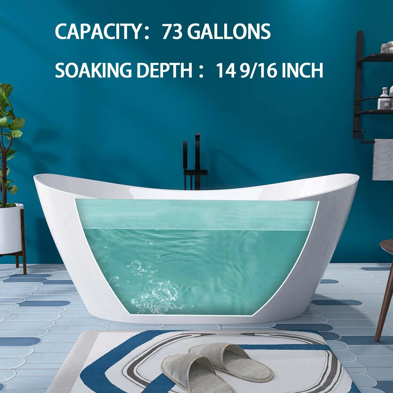 68'' Double Slipper Acrylic Soaking Bathtub