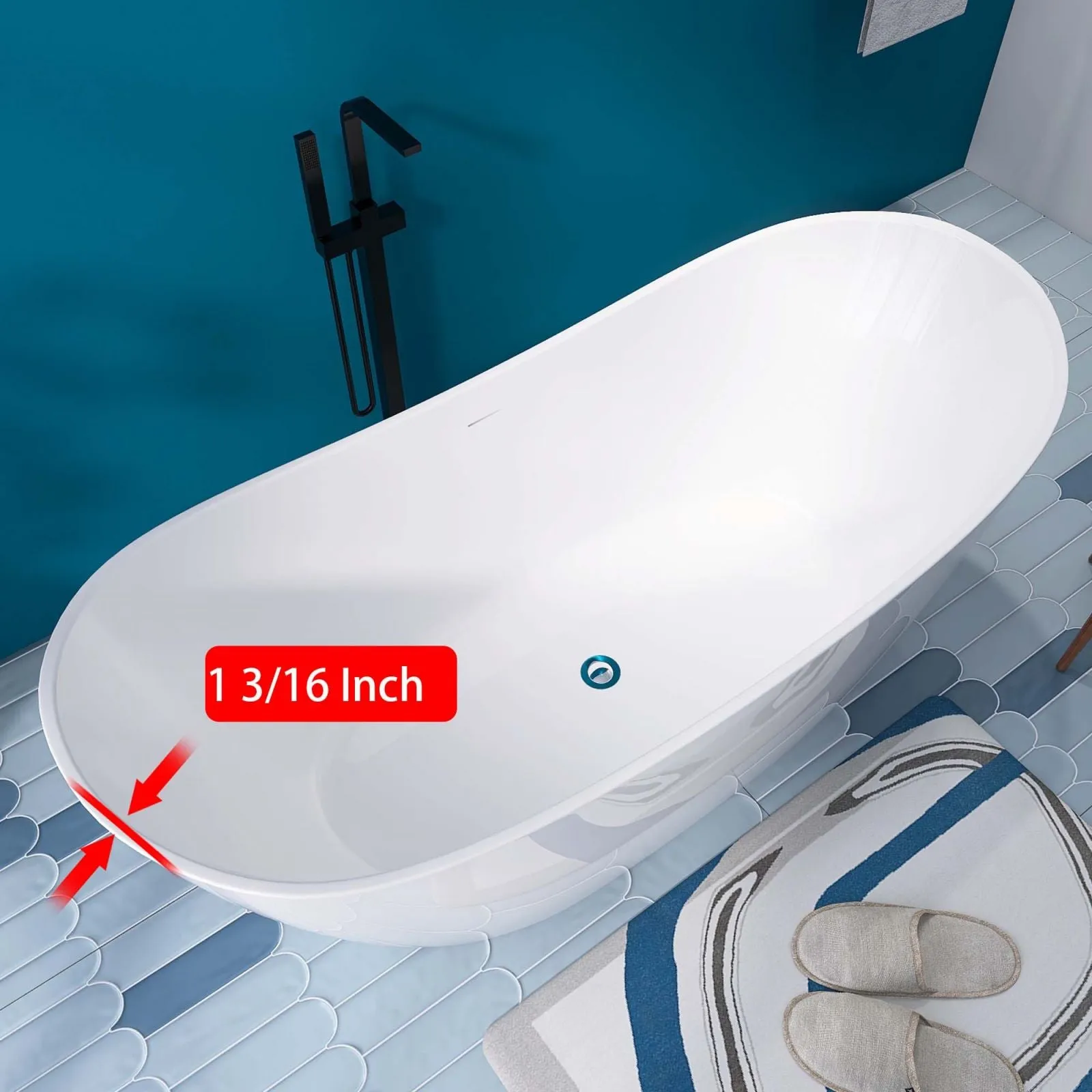 68'' Double Slipper Acrylic Soaking Bathtub