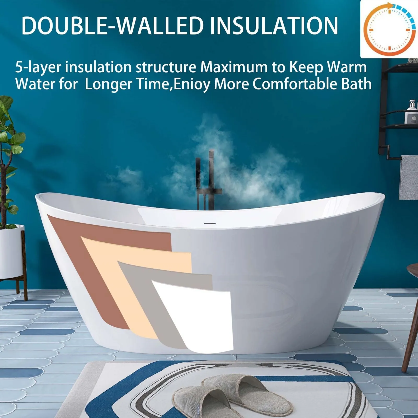 68'' Double Slipper Acrylic Soaking Bathtub