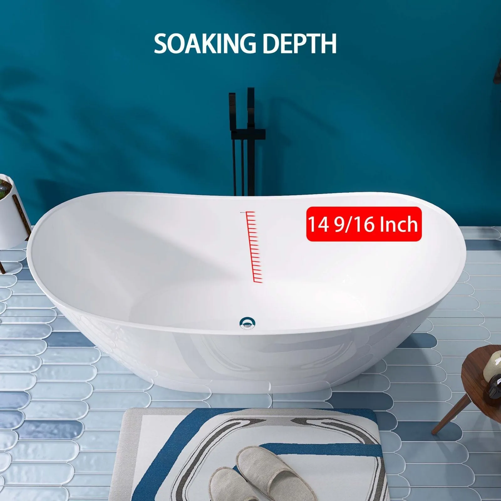 68'' Double Slipper Acrylic Soaking Bathtub