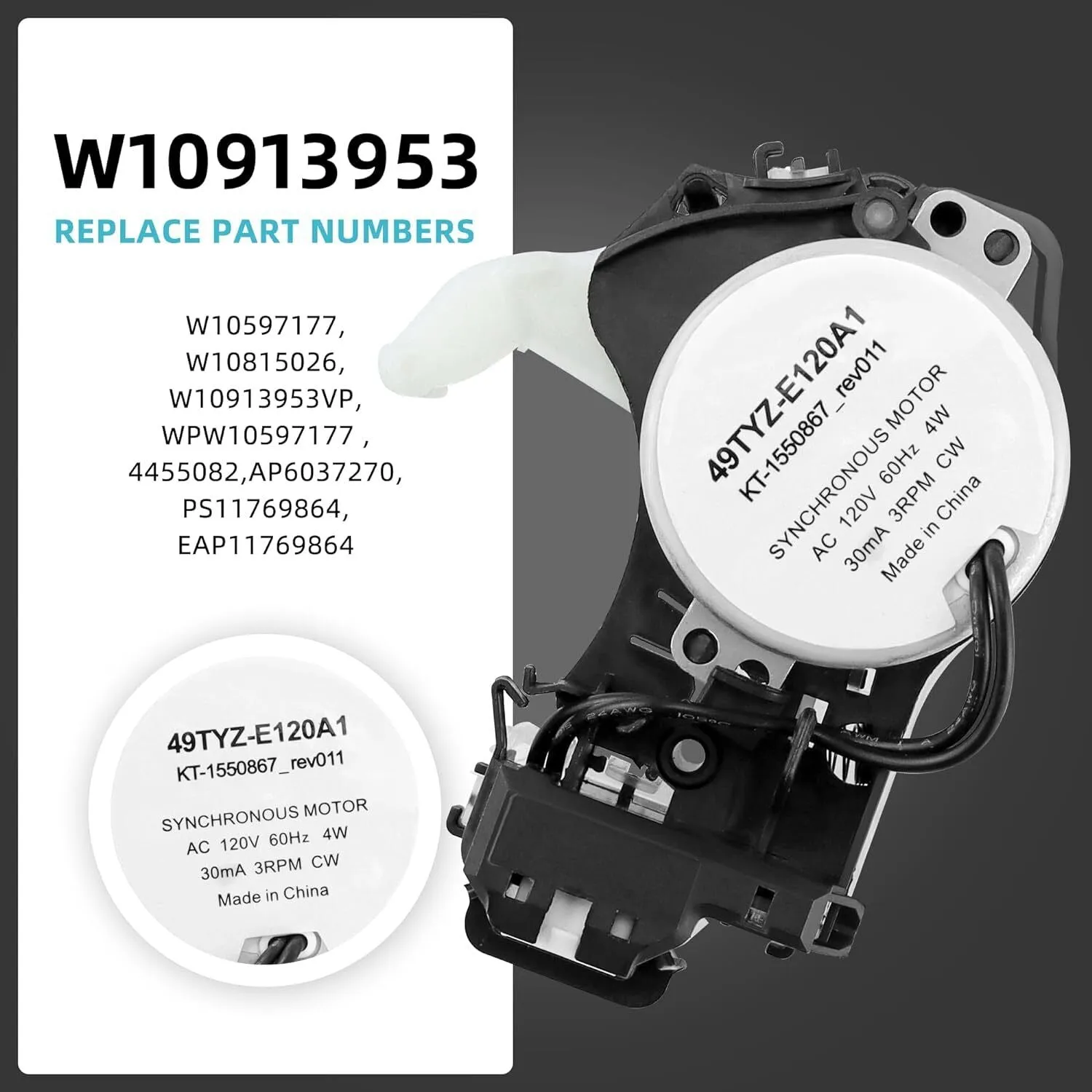 Actuator Compatible with Whirlpool Washer W10913953 W10597177 W10815026 AP60372