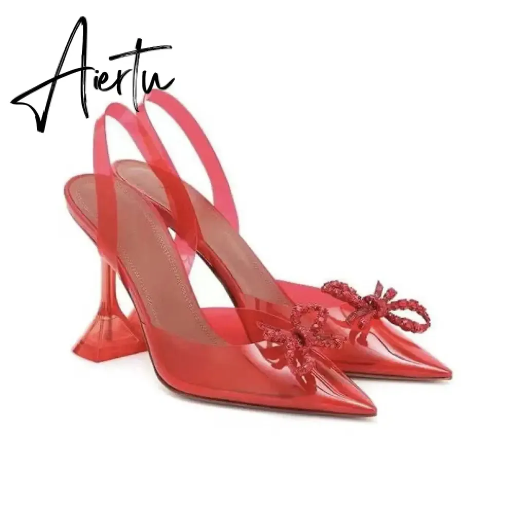 Aiertu Fashion Brand Transparent PVC Women Sandals Cup heeled Slingbacks Gladiator Sandals Crystal Bowknot Summer Office Lady Shoes