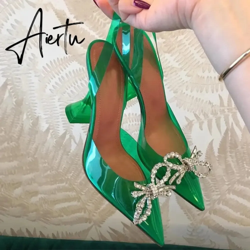 Aiertu Fashion Brand Transparent PVC Women Sandals Cup heeled Slingbacks Gladiator Sandals Crystal Bowknot Summer Office Lady Shoes