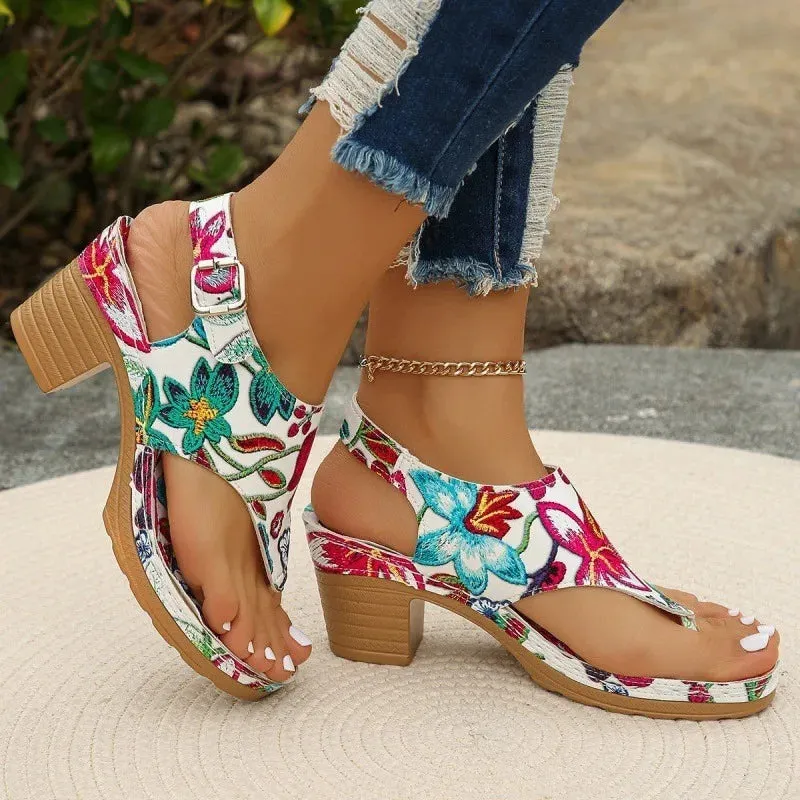 Amozae-Women's Shoes 2024 High Quality Pinch Toe Women's Sandals Summer Roman Buckle Mixed Colors Casual Chunky Heels Plus Size Sandals