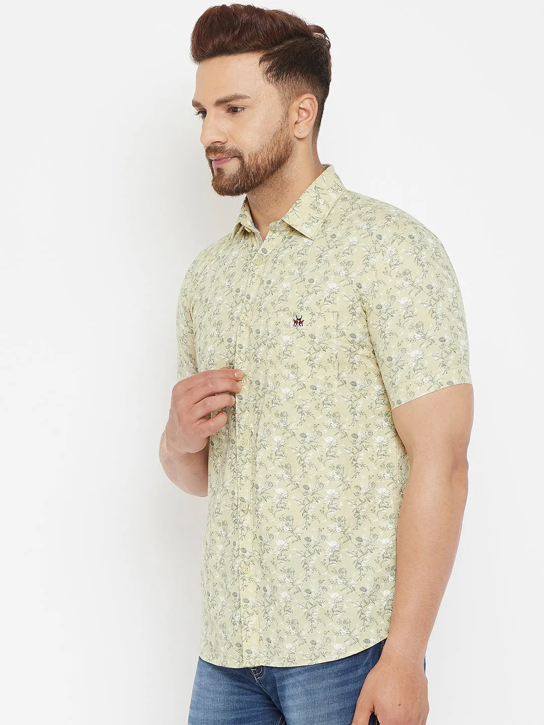 Beige Printed Floral Shirt