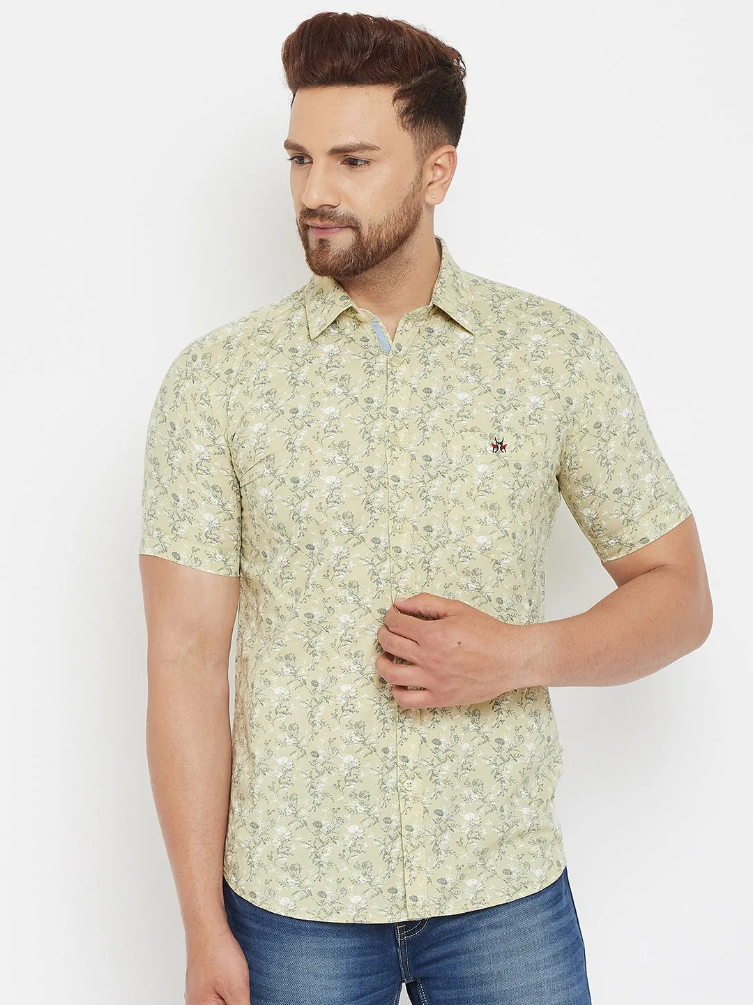 Beige Printed Floral Shirt