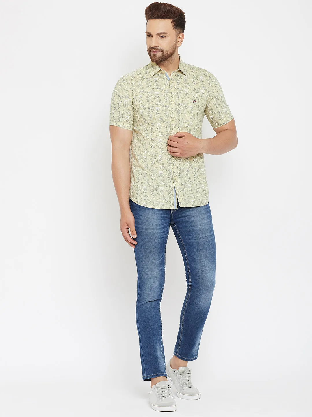 Beige Printed Floral Shirt