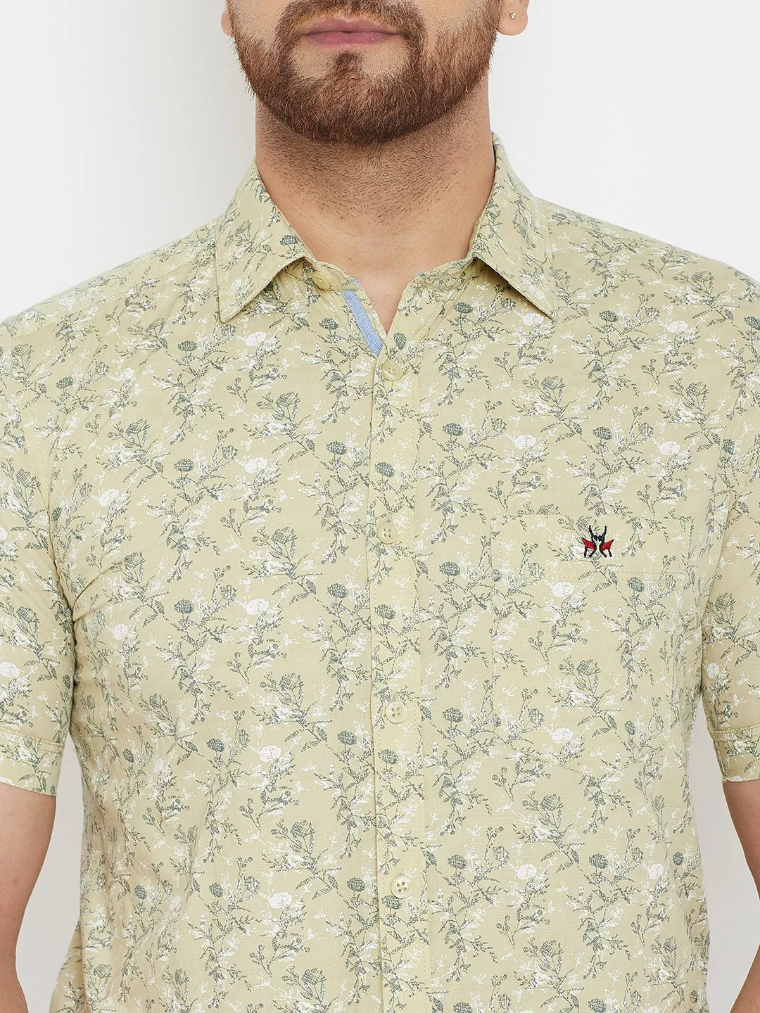Beige Printed Floral Shirt