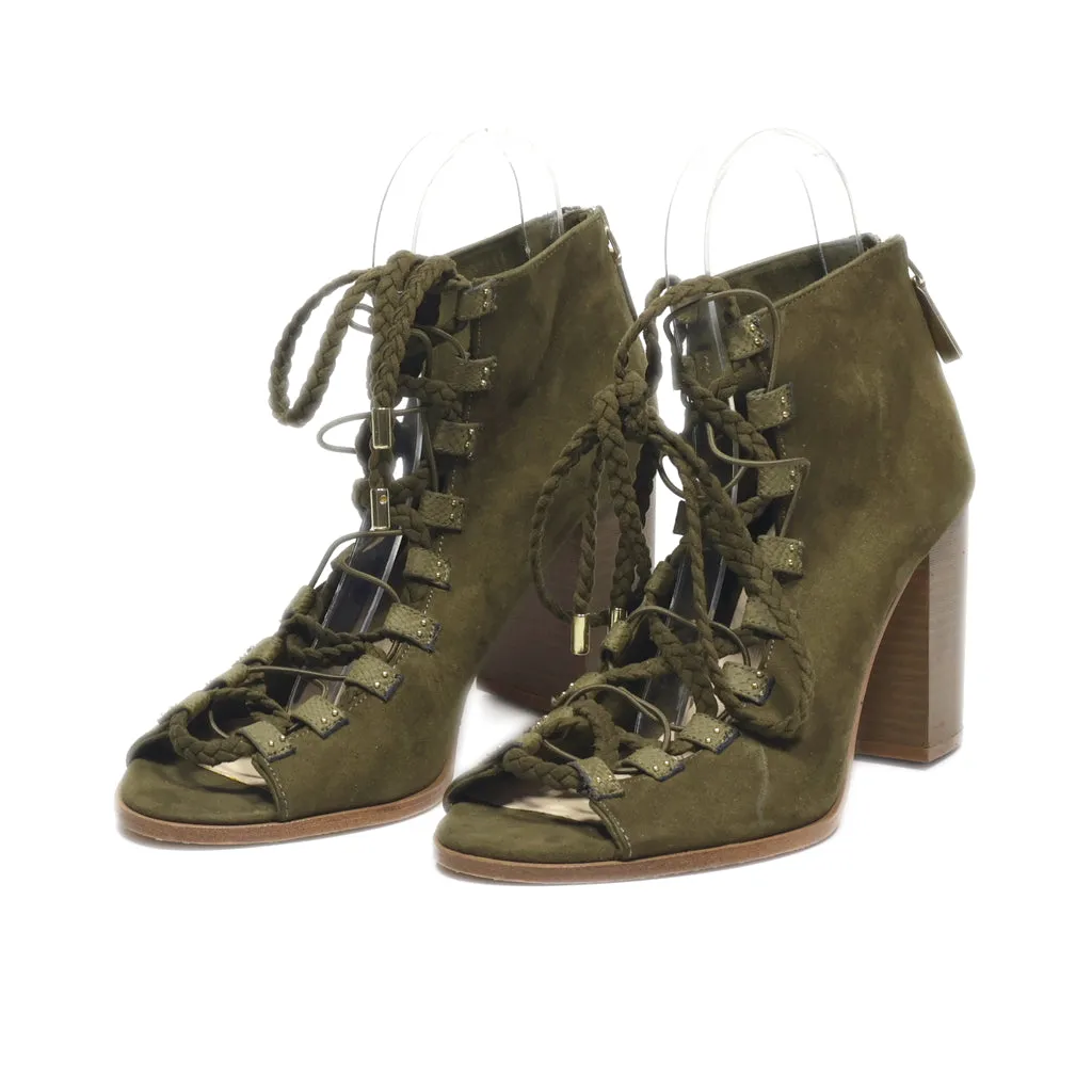 Bershka High-Heel Sandals Fabric Green Colour For Women