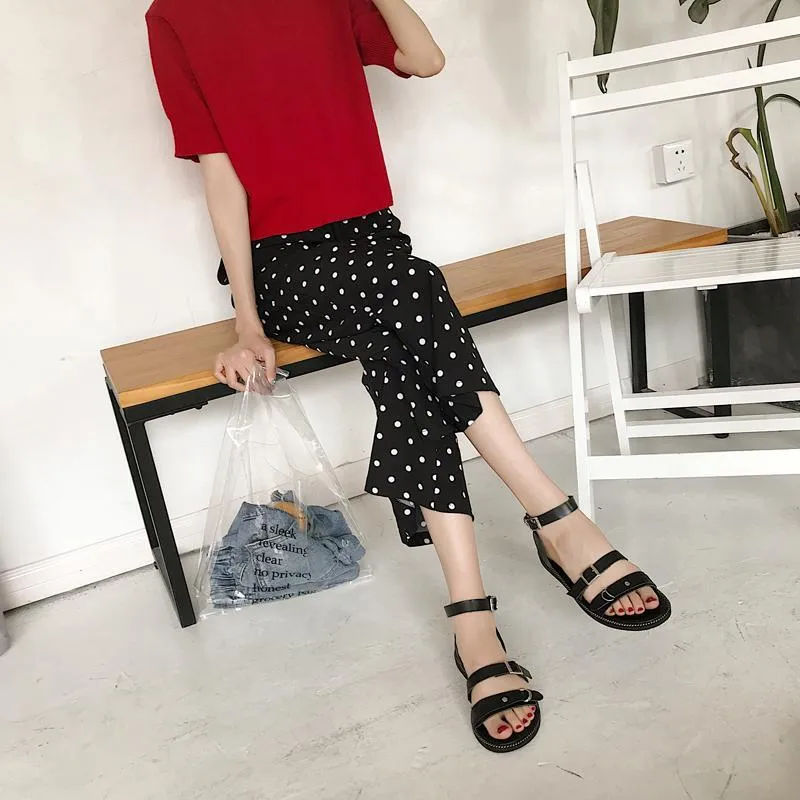 Black Brown Buckle Straps Gladiator Sandals