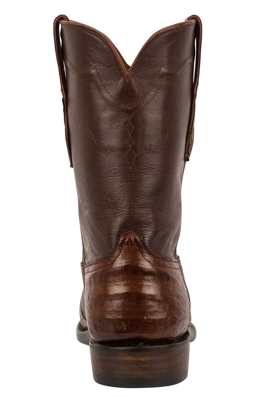 Black Jack Caiman Belly Roper Boots - Dark Cognac