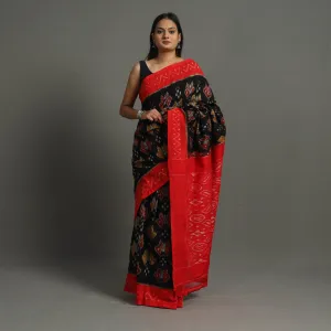 Black - Mercerised Cotton Handloom Pochampally Ikat Saree 53