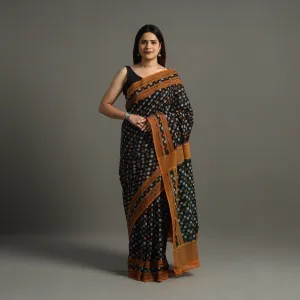 Black - Mercerised Cotton Pochampally Ikat Saree 12