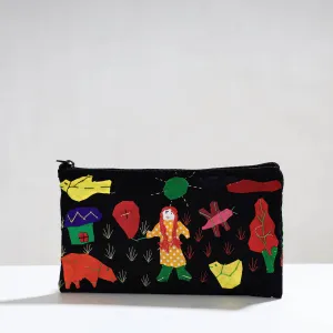 Black - Pipli Applique Work Cotton Cosmetic Pouch