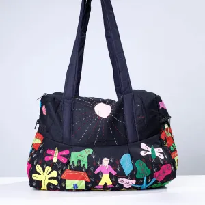 Black - Pipli Applique Work Cotton Shoulder Bag