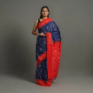 Blue - Mercerised Cotton Handloom Pochampally Ikat Saree 32