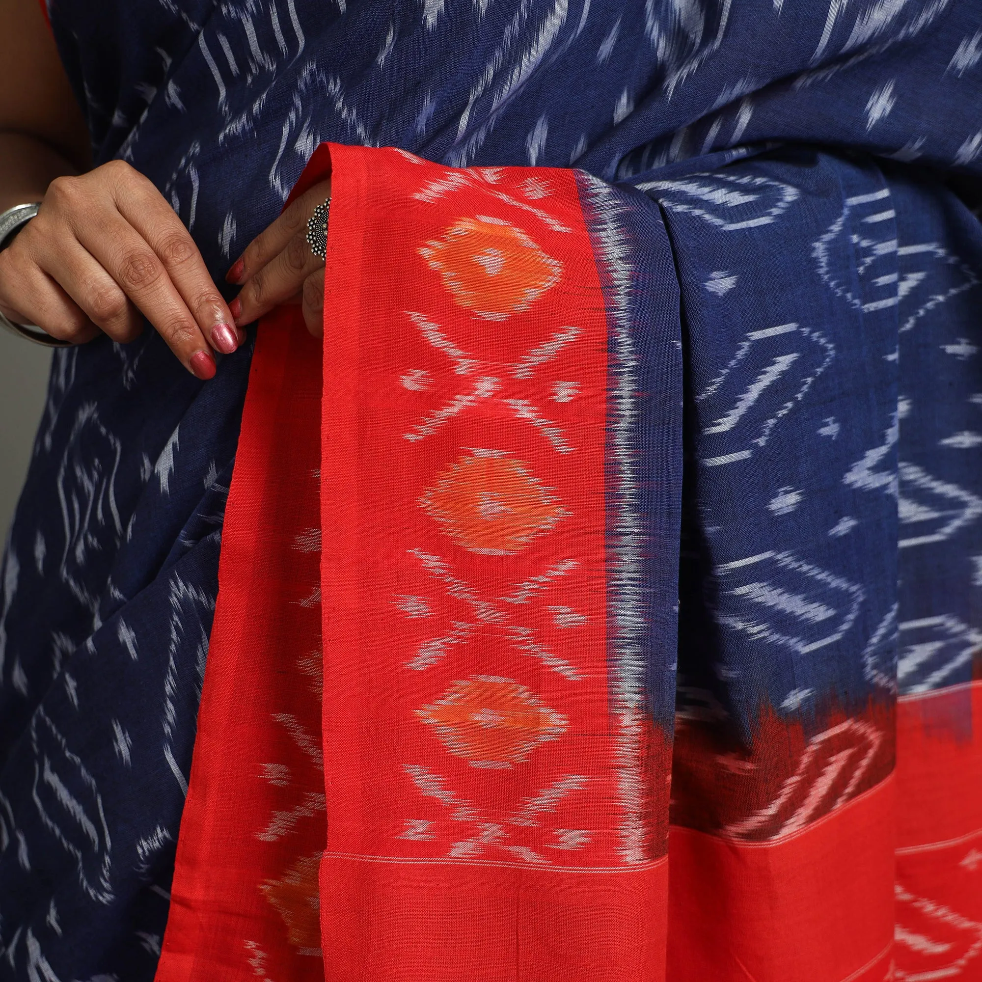 Blue - Mercerised Cotton Handloom Pochampally Ikat Saree 32