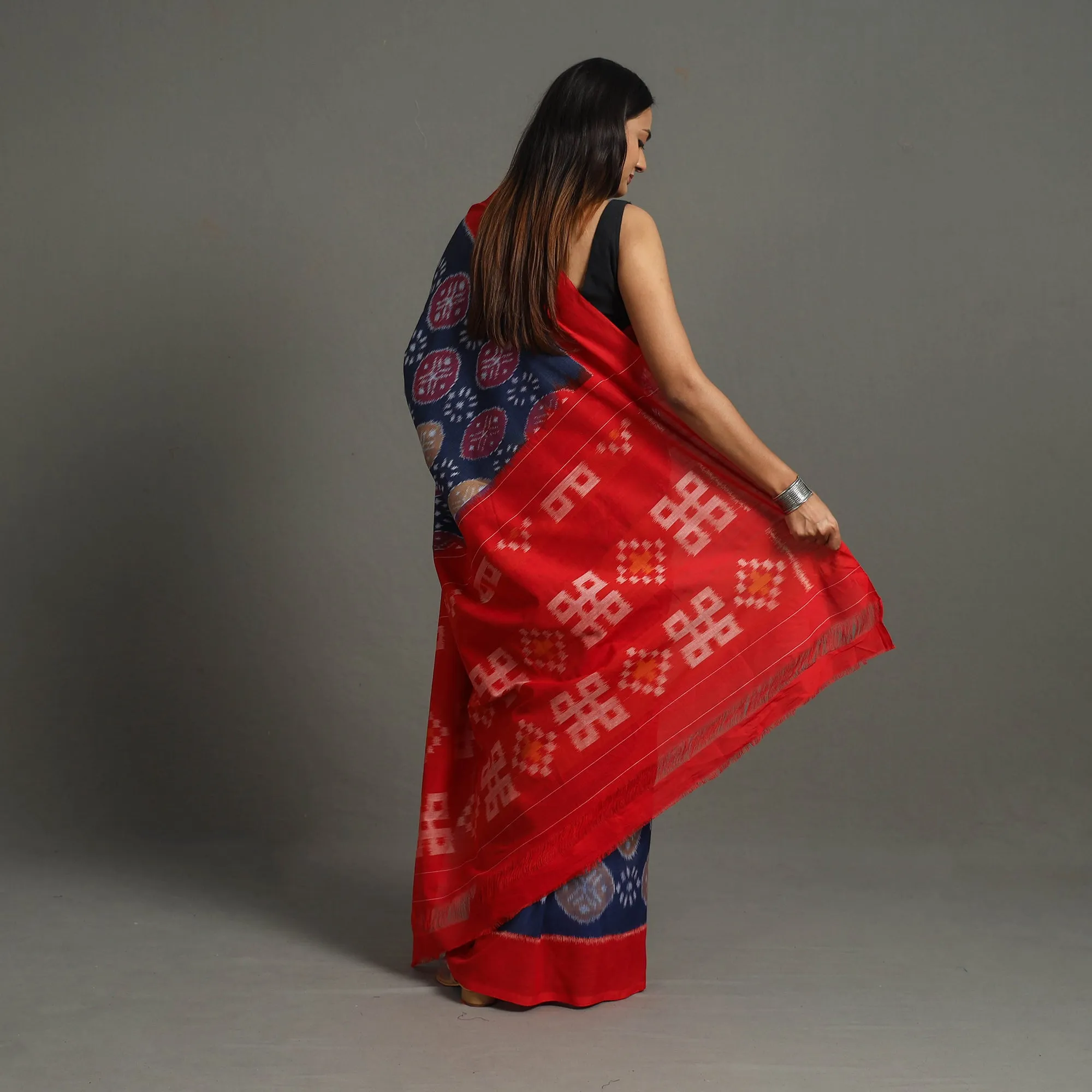 Blue - Mercerised Cotton Handloom Pochampally Ikat Saree 49