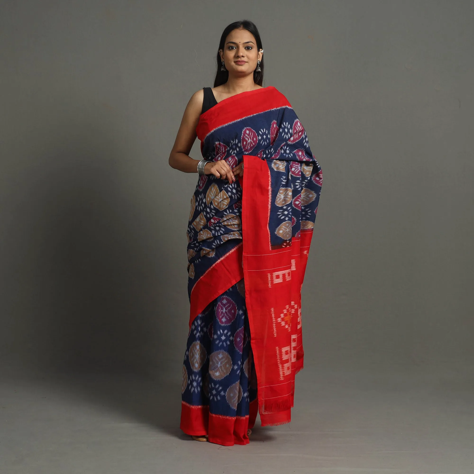 Blue - Mercerised Cotton Handloom Pochampally Ikat Saree 49
