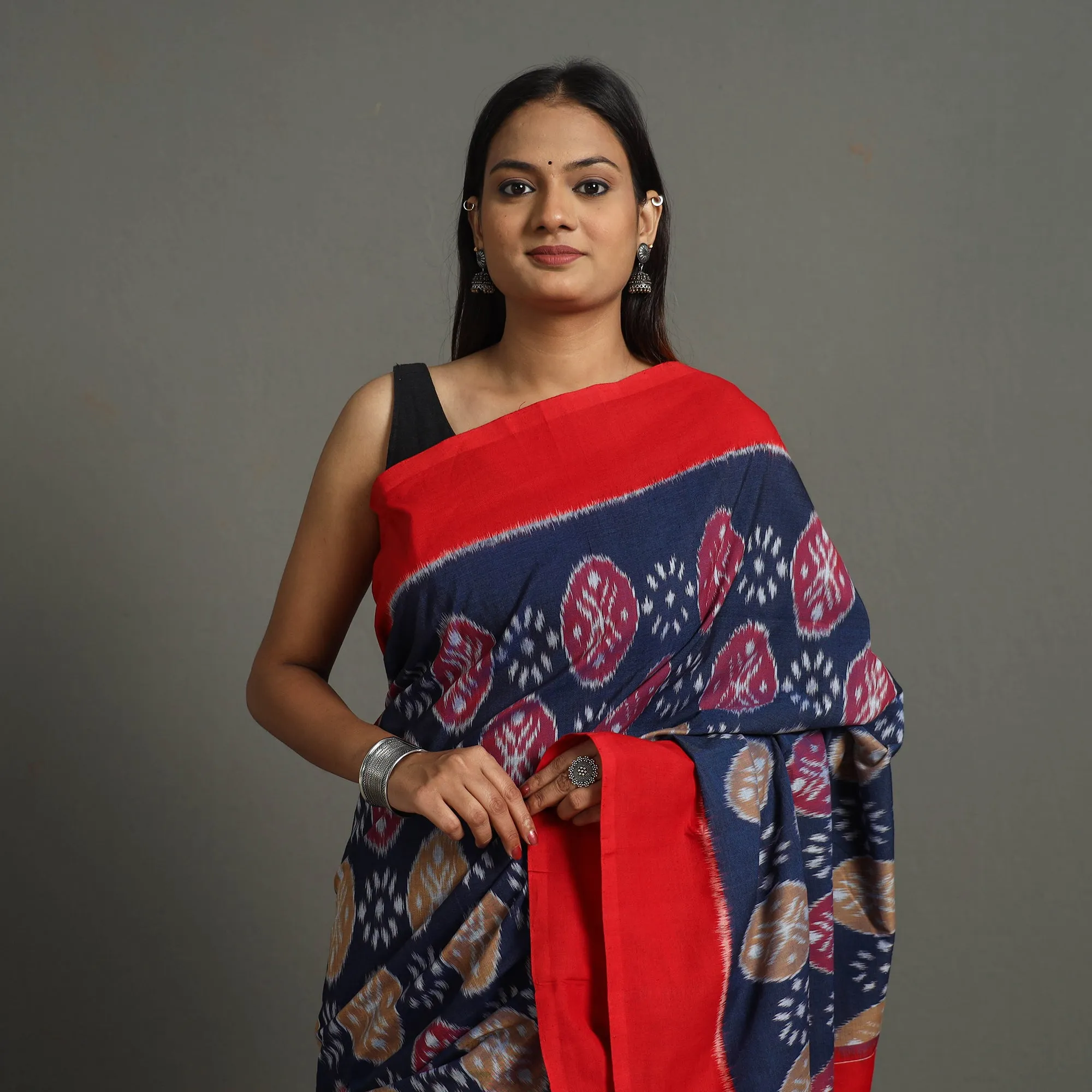 Blue - Mercerised Cotton Handloom Pochampally Ikat Saree 49