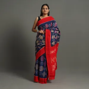 Blue - Mercerised Cotton Handloom Pochampally Ikat Saree 49