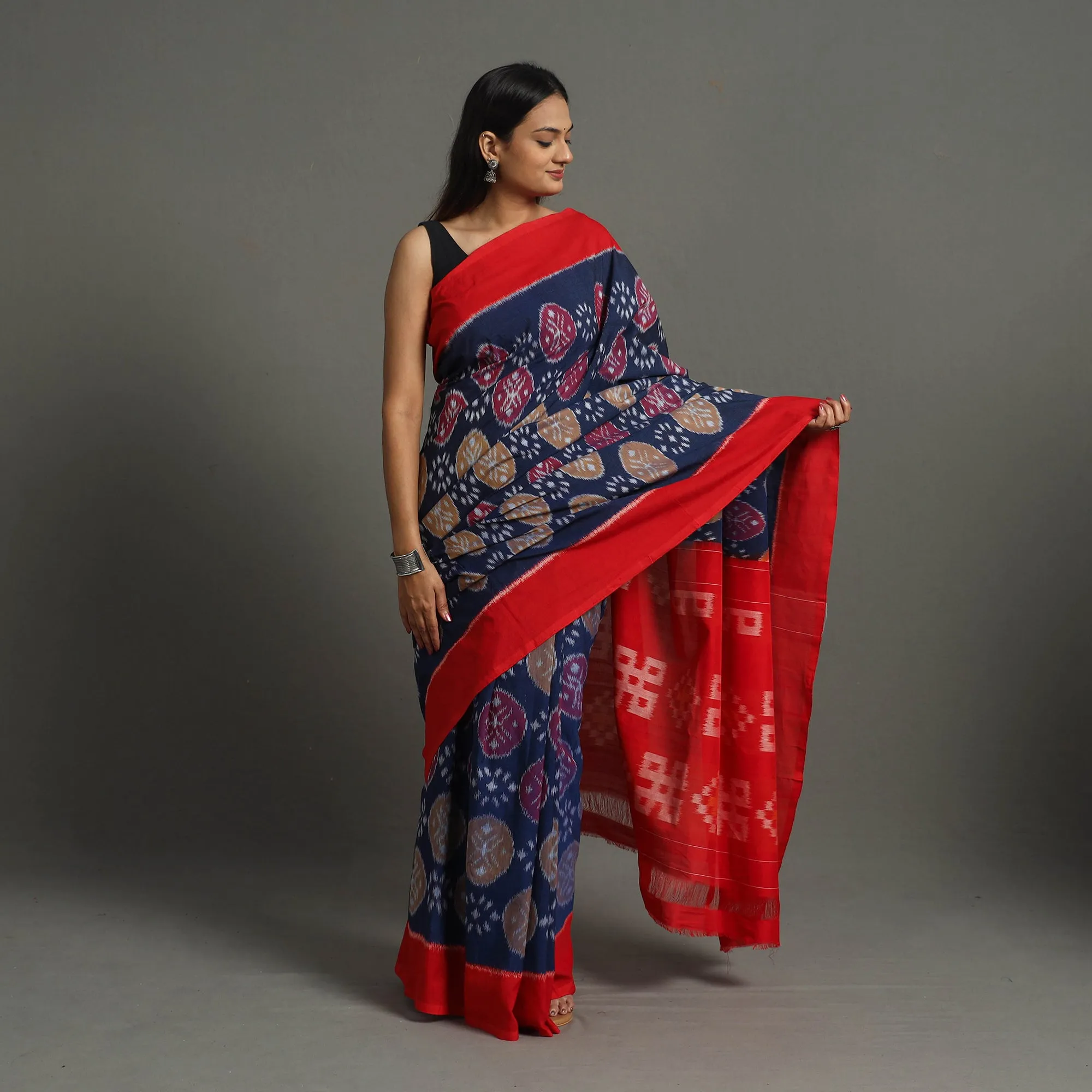 Blue - Mercerised Cotton Handloom Pochampally Ikat Saree 49