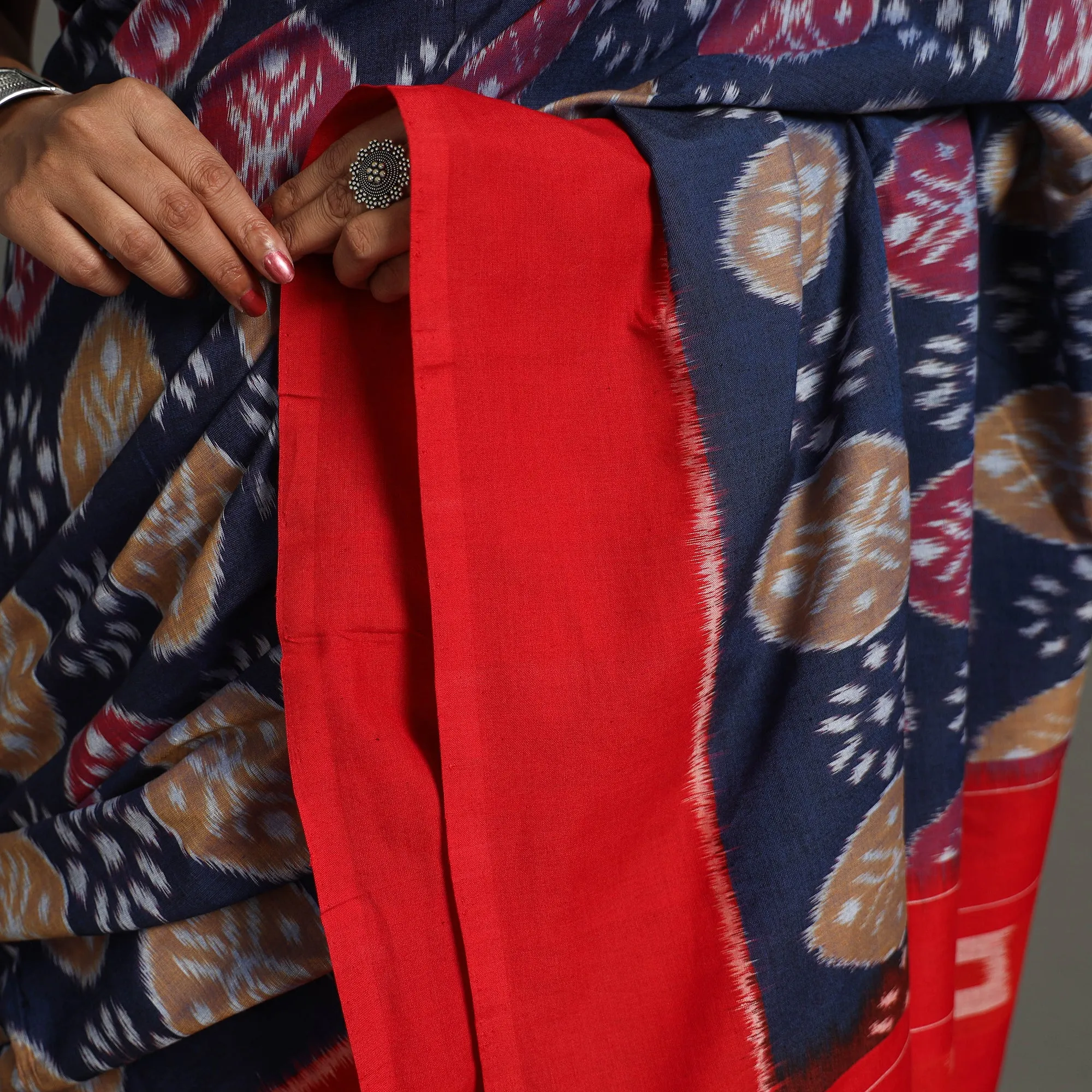 Blue - Mercerised Cotton Handloom Pochampally Ikat Saree 49