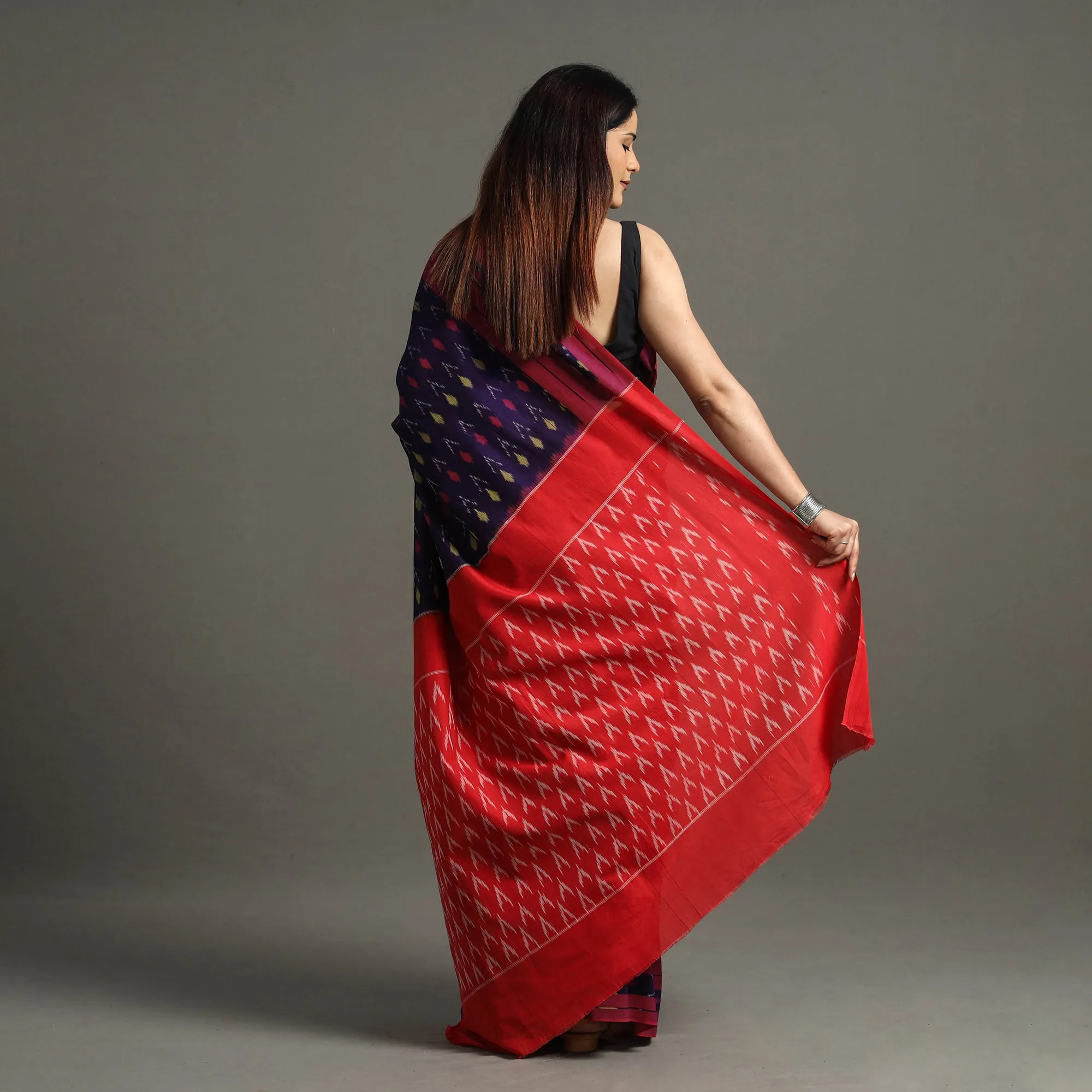 Blue - Mercerised Cotton Pochampally Ikat Saree 15