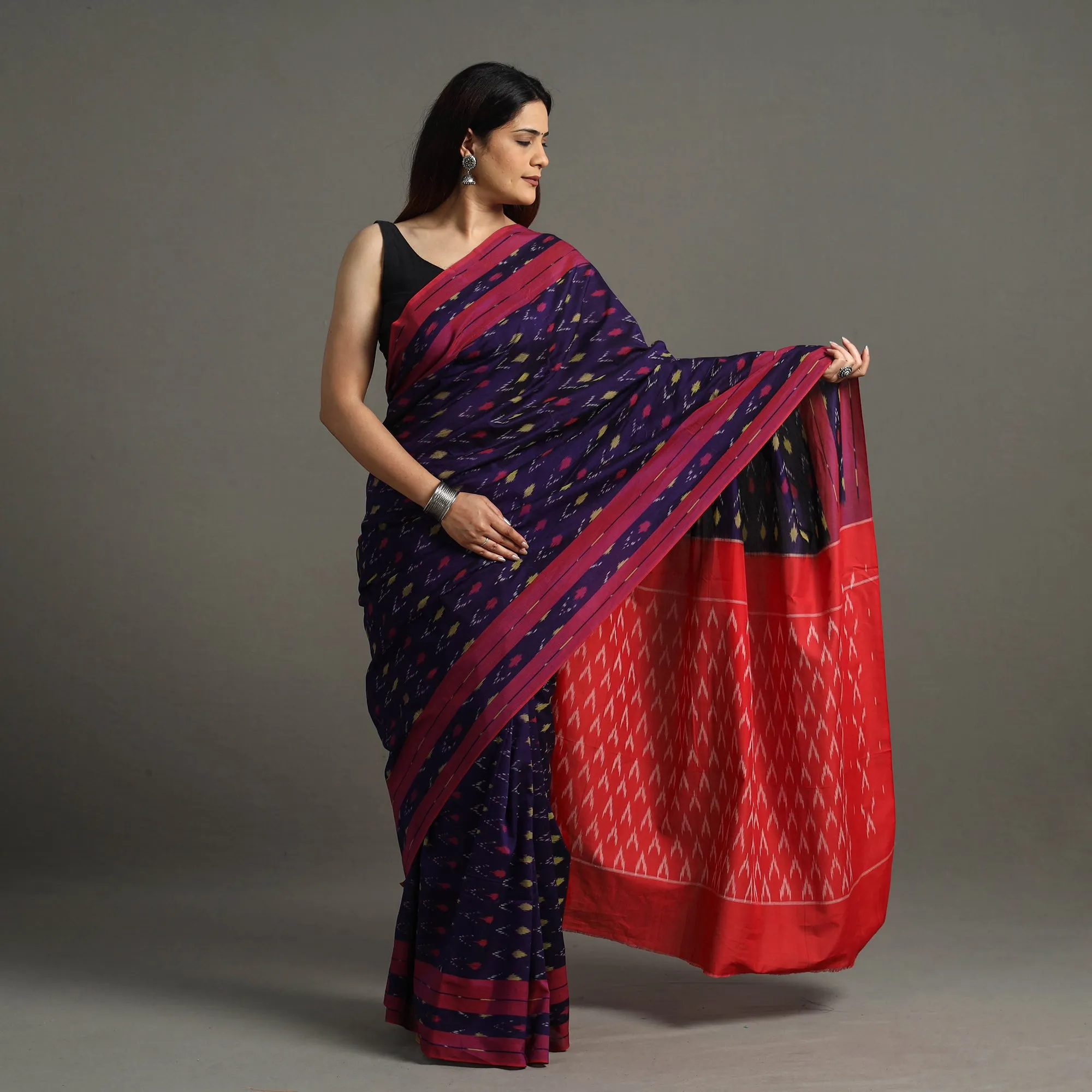 Blue - Mercerised Cotton Pochampally Ikat Saree 15