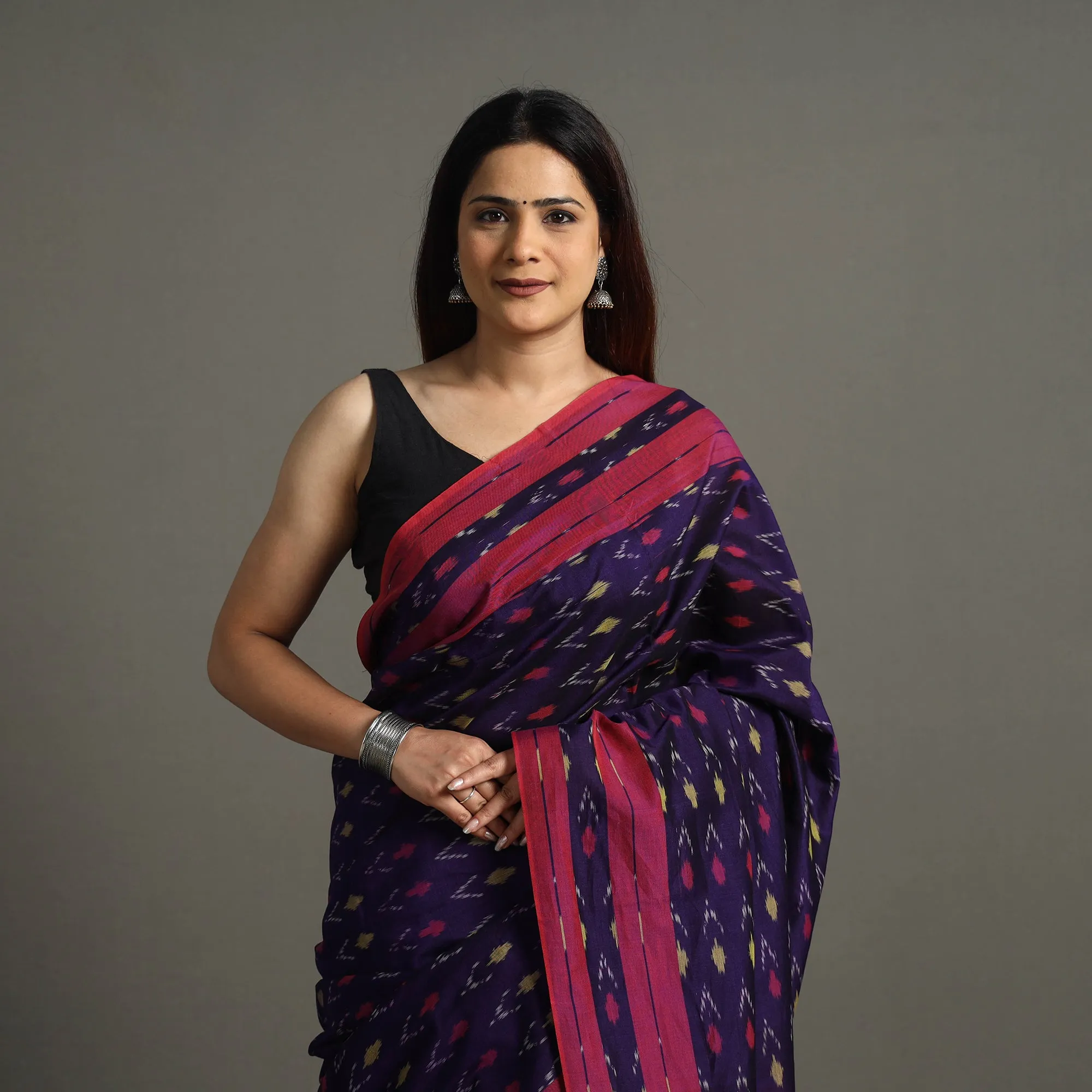 Blue - Mercerised Cotton Pochampally Ikat Saree 15