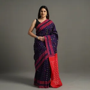 Blue - Mercerised Cotton Pochampally Ikat Saree 15