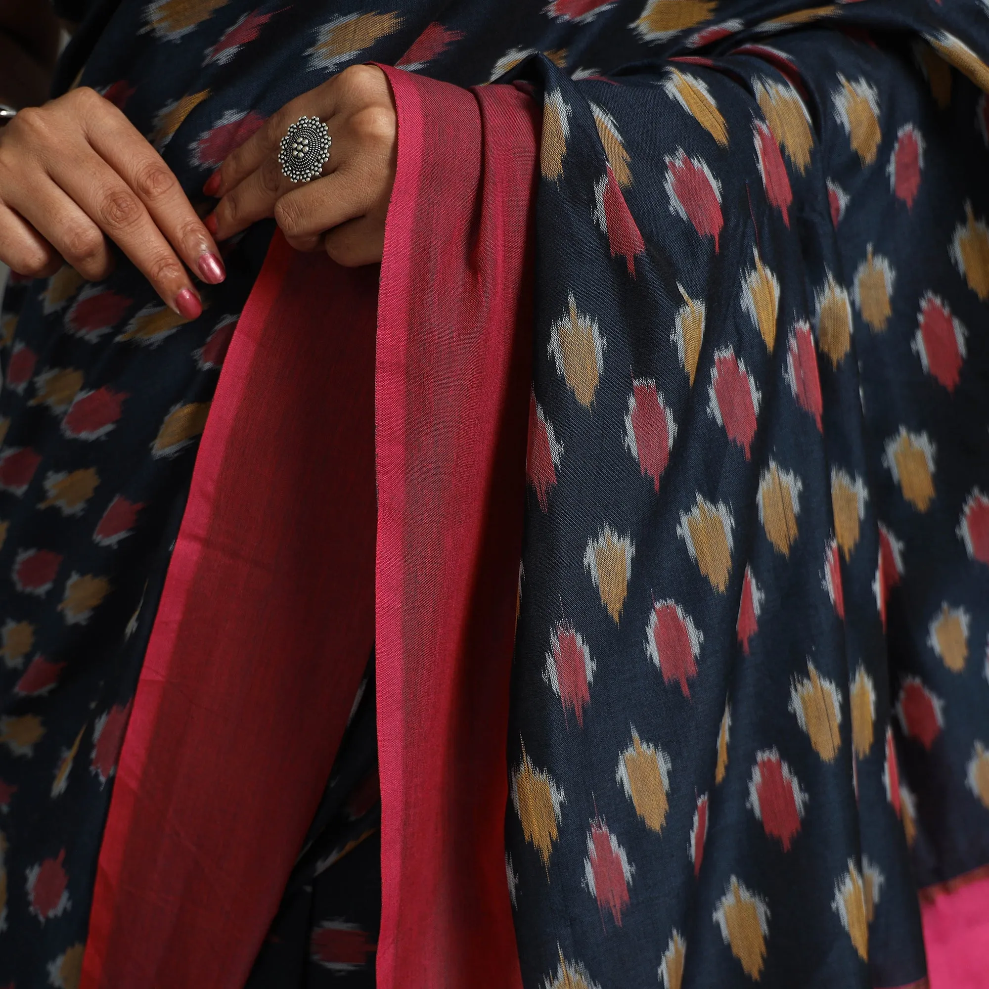 Blue - Mercerised Cotton Pochampally Ikat Saree 24