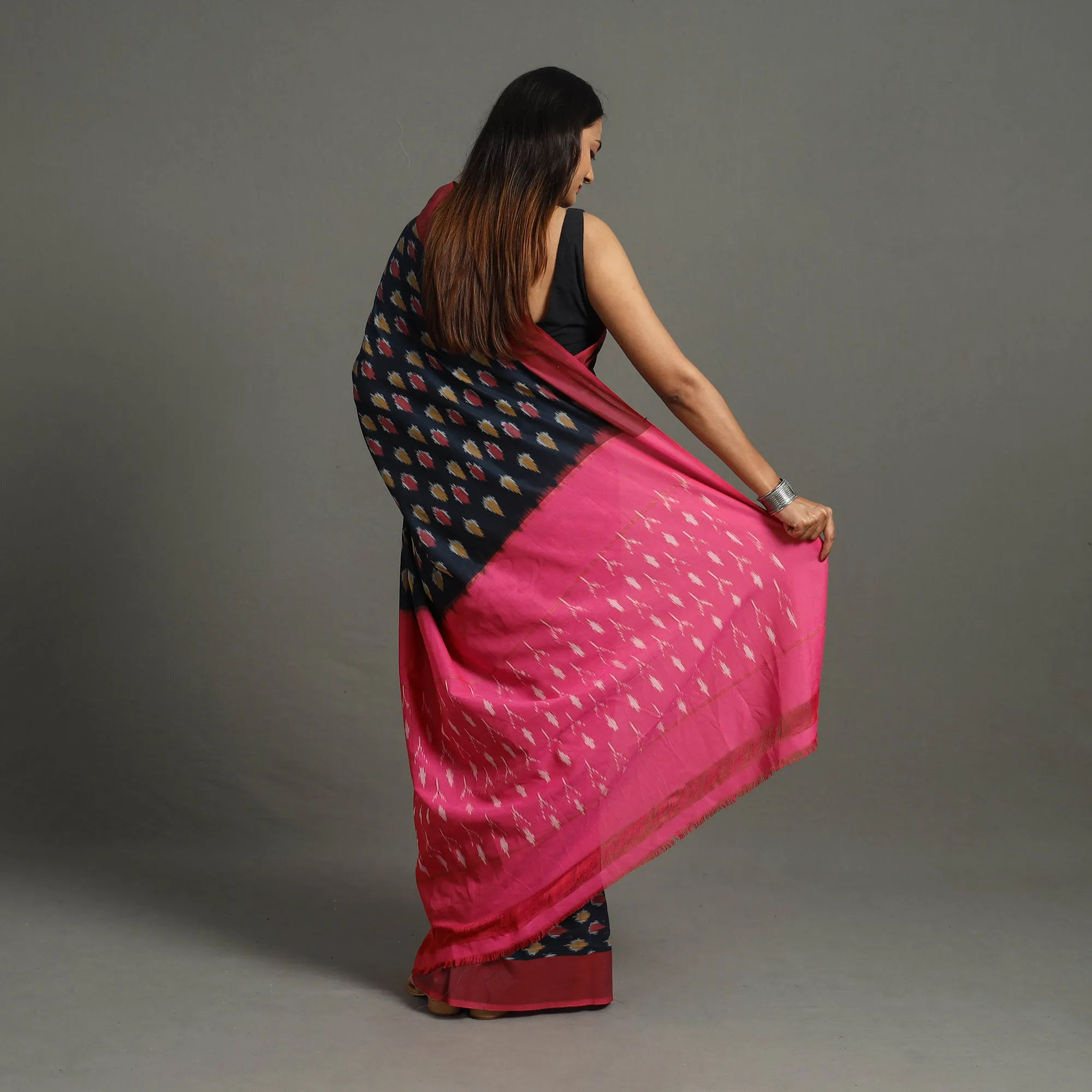 Blue - Mercerised Cotton Pochampally Ikat Saree 24