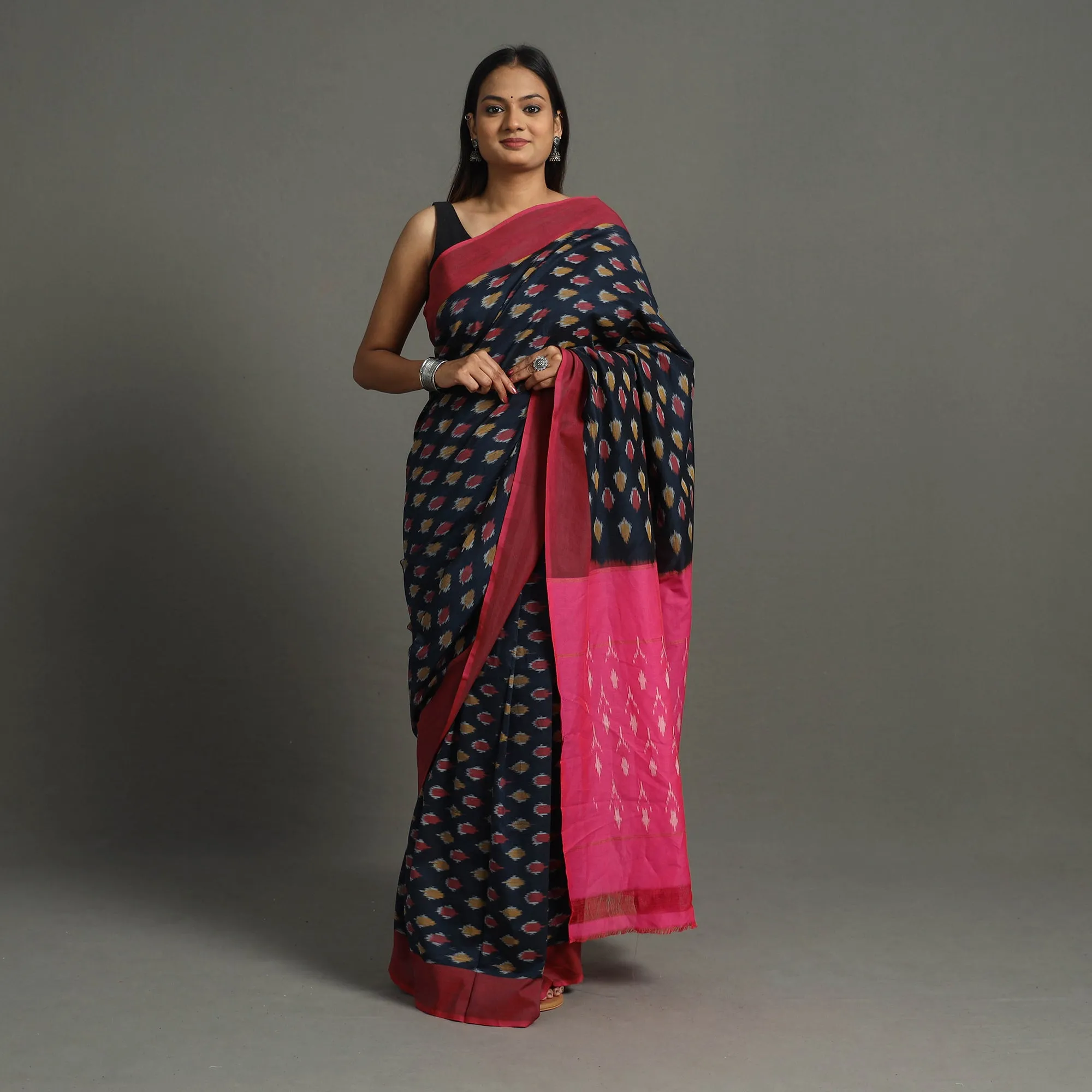 Blue - Mercerised Cotton Pochampally Ikat Saree 24