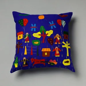 Blue - Pipli Applique Work Cotton Cushion Cover (16 x 16 in) Assorted