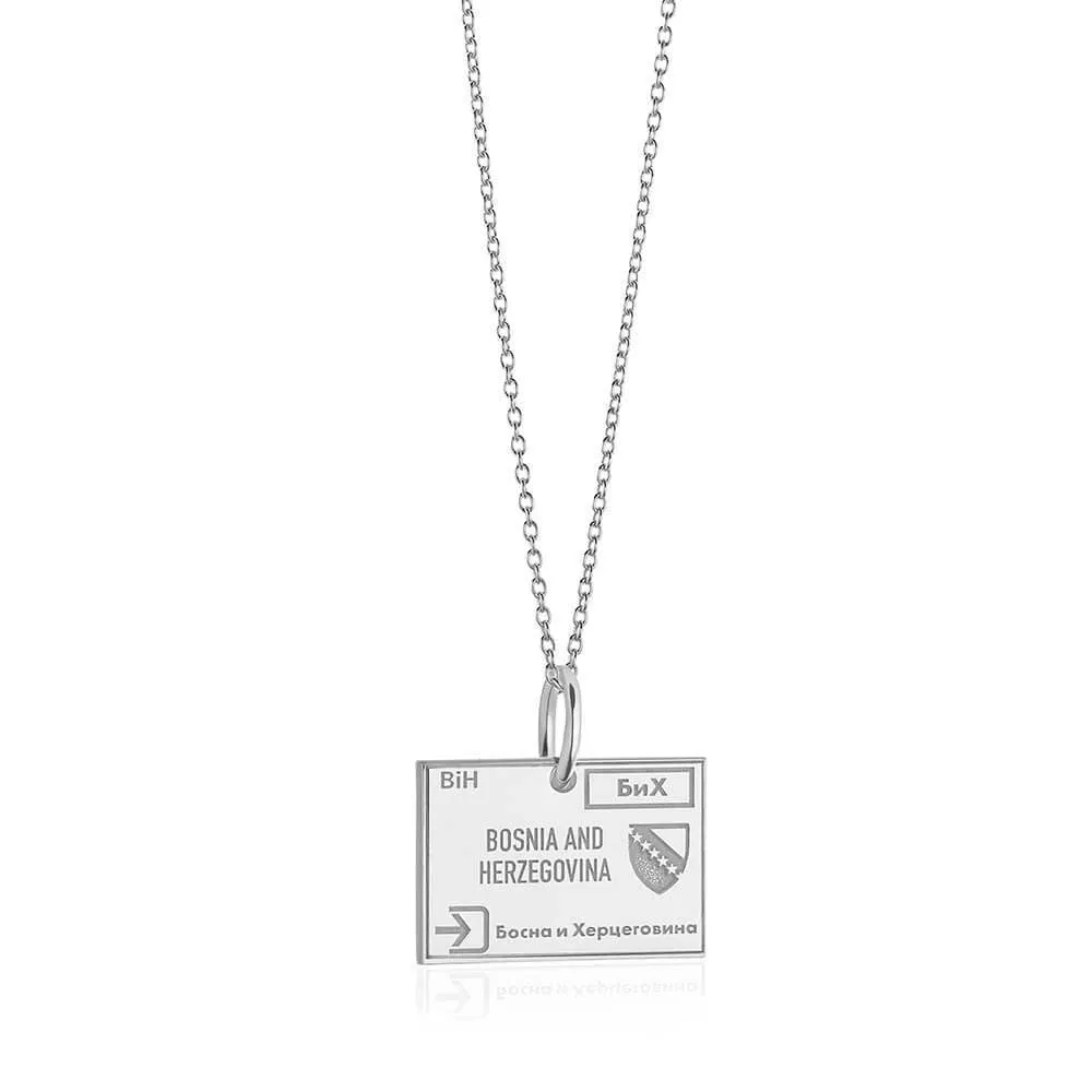 Bosnia and Herzegovina Passport Stamp Charm Silver
