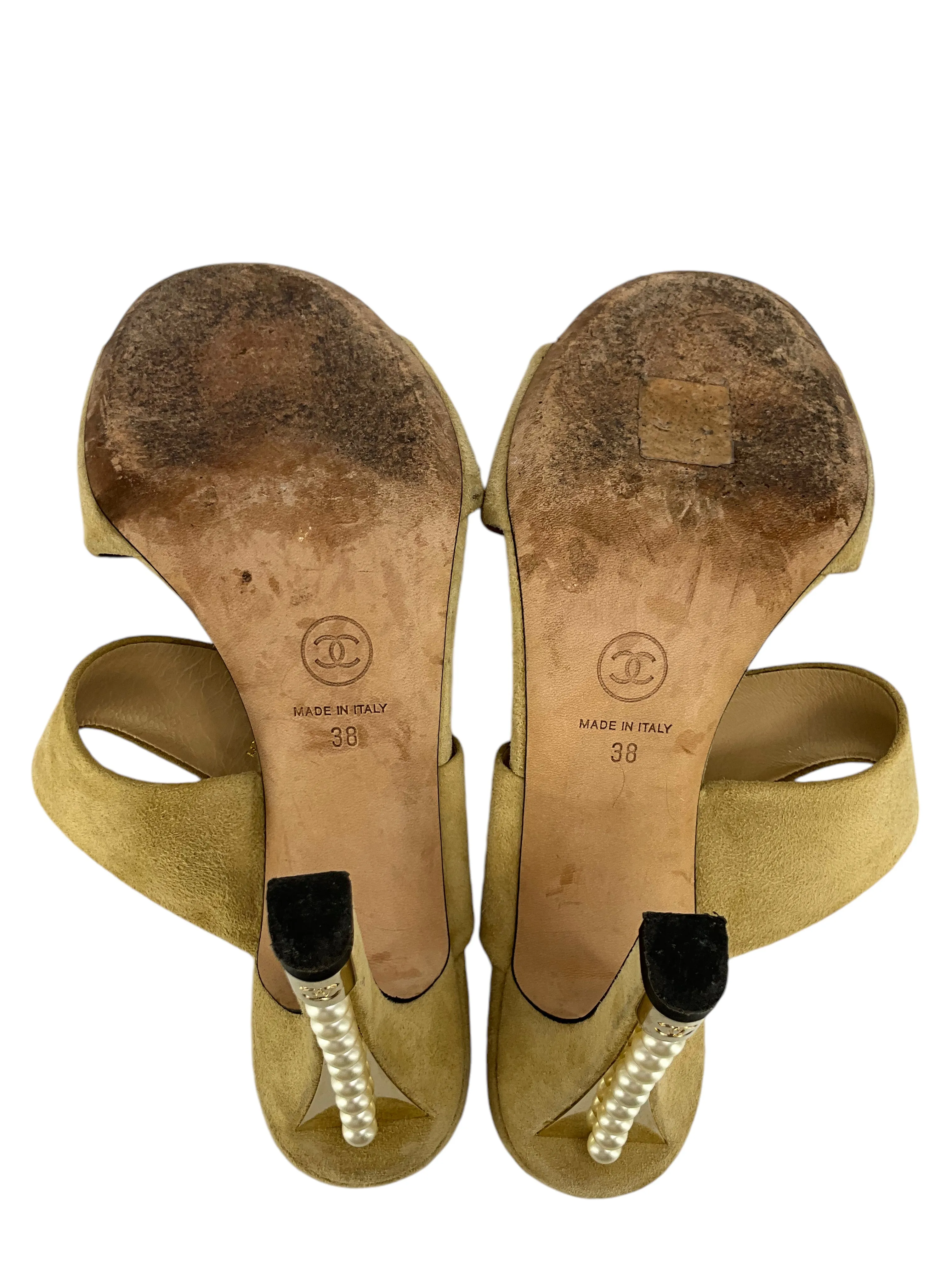 CHANEL Suede CC Logo Pearl Heel Pumps Size 8
