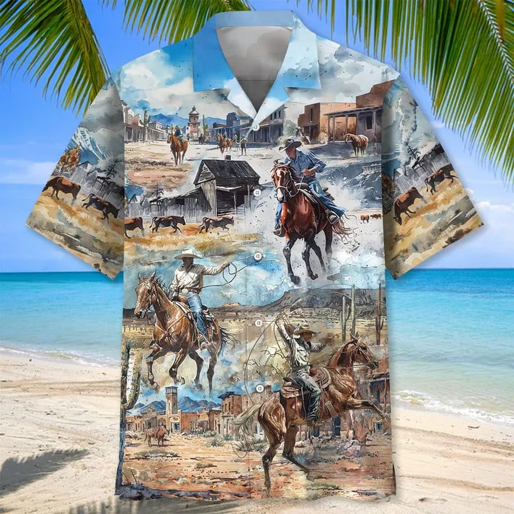COWBOY LIFE VINTAGE ART HAWAIIAN SHIRT