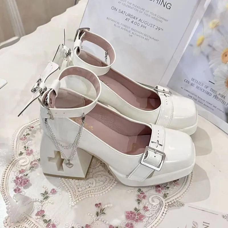 Dark Lolita Hollow Out Cross Shaped High Heels Devil Wings
