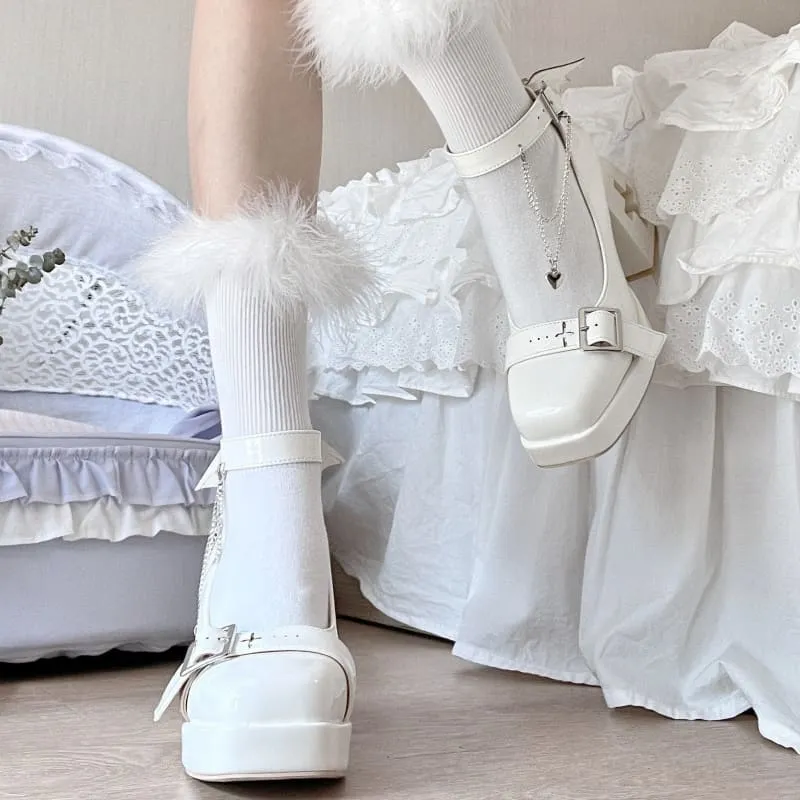 Dark Lolita Hollow Out Cross Shaped High Heels Devil Wings