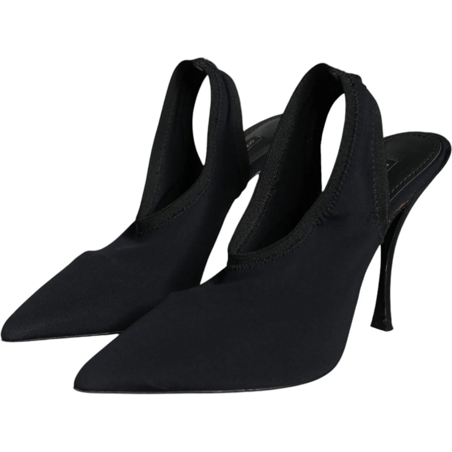 Dolce & Gabbana Black Jersey Stretch Heels Slingback Shoes