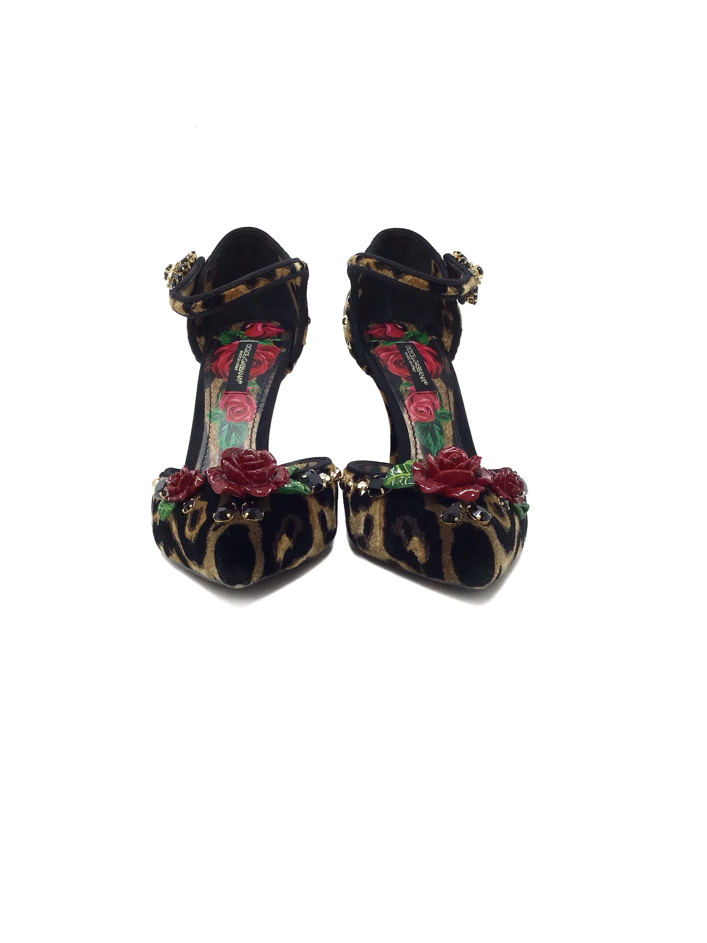 Dolce & Gabbana Size 37 WB! Velvet Embellished Leopard Print Pumps